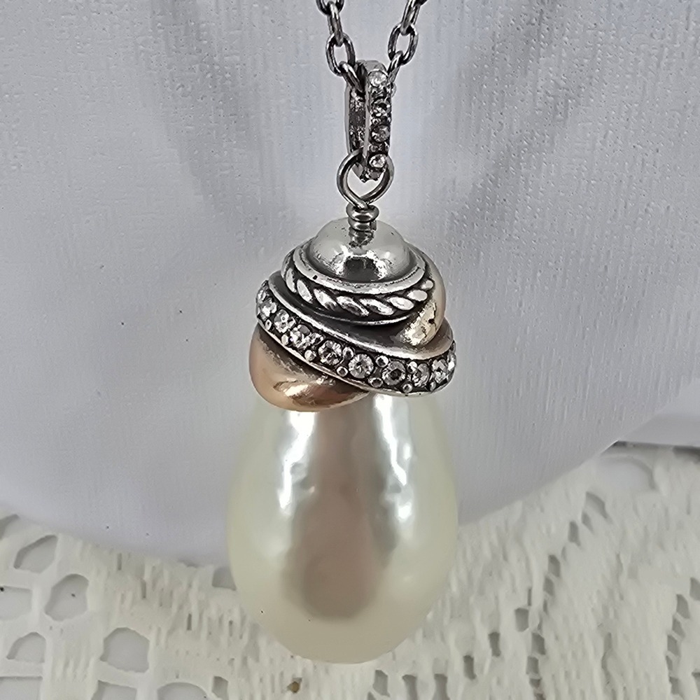 Brighton Neptunes Ring Silver Gold Tone Faux Pearl Teardrop Necklace